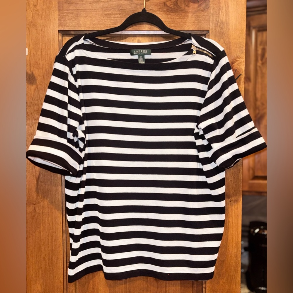 Lauren Ralph Lauren 100% cotton black and white short sleeve top Women’s 2x